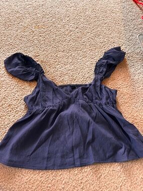 Women’s Navy Ruffled Strap Tank Top